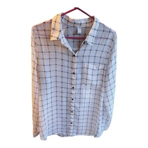 Old Navy striped button up black and white sheer blouse size L